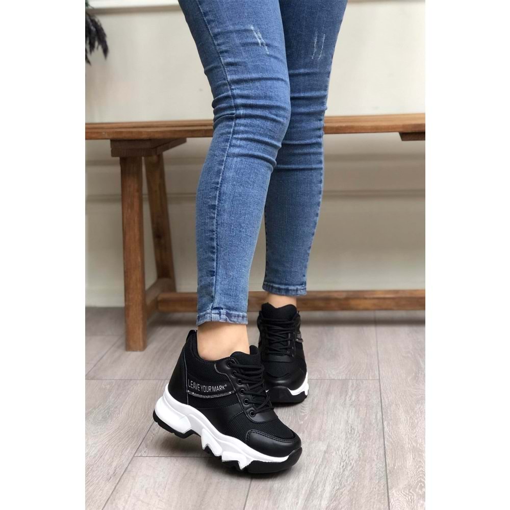 Konfores 2069 Anatomik Gizli Dolgu Tabanlı Kadın Sneakers Ayakkabı - NKT02069-siyah beyaz-36