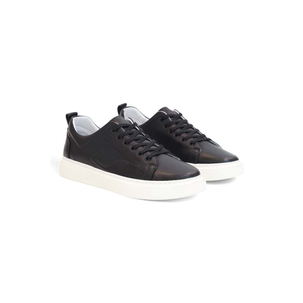 Konfores 2124 Hakiki Deri Anatomik Tabanlı Ultra Hafif Erkek Sneakers Ayakkabı - NKT02124-siyah-beyaz-40