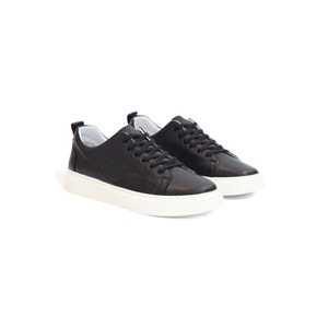 Konfores 2124 Hakiki Deri Anatomik Tabanlı Ultra Hafif Erkek Sneakers Ayakkabı - NKT02124-siyah-beyaz-40