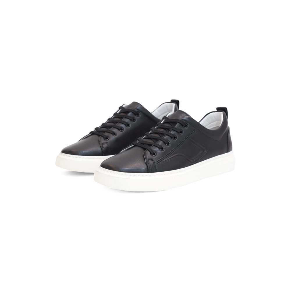 Konfores 2124 Hakiki Deri Anatomik Tabanlı Ultra Hafif Erkek Sneakers Ayakkabı - NKT02124-siyah-beyaz-40