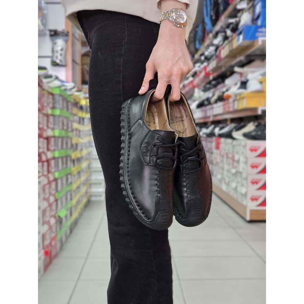 Konfores 2125 Hakiki Deri Üst Kalite Anatomik Tabanlı Erkek Günlük Çarık Ayakkabı - NKT02125-siyah-43