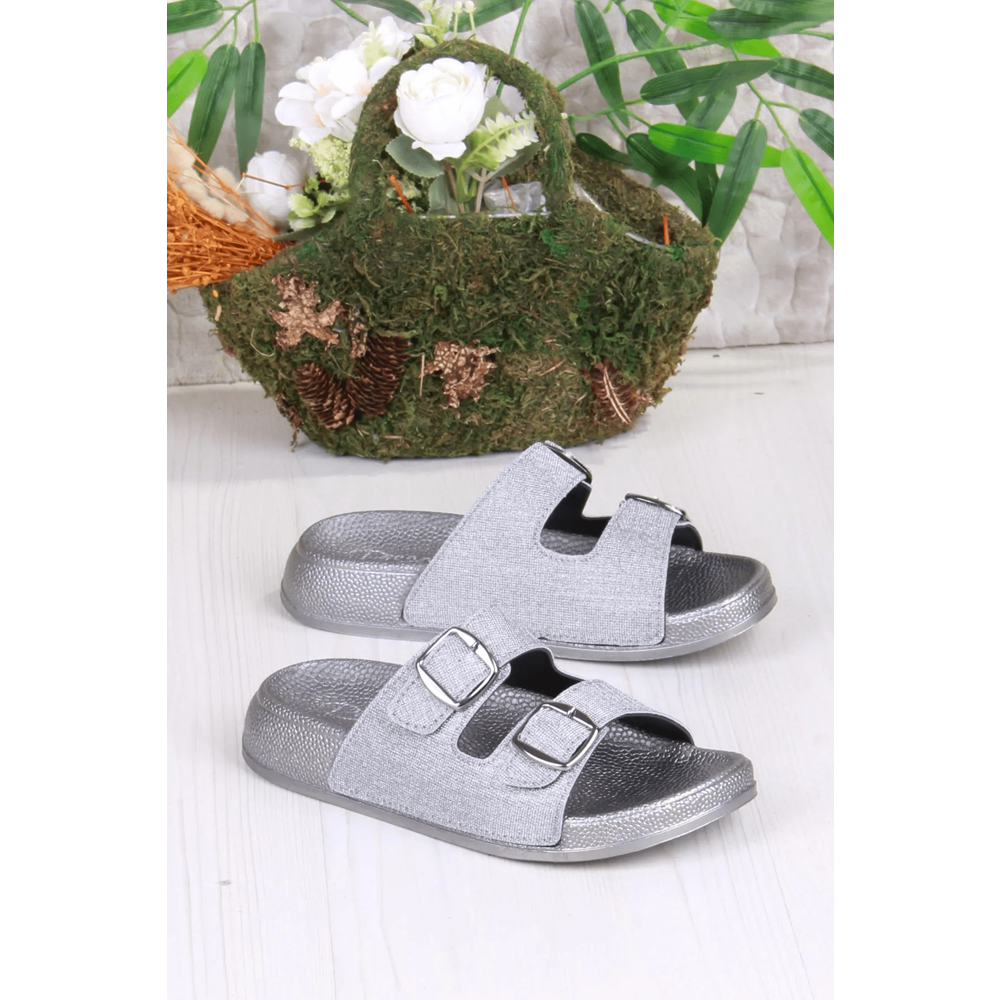 Pien-2150 Ayarlanabilir Çift Tokalı Ekstra Yumuşak Anatomik Tabanlı Kadın Terlik - NKT02150-gri-36