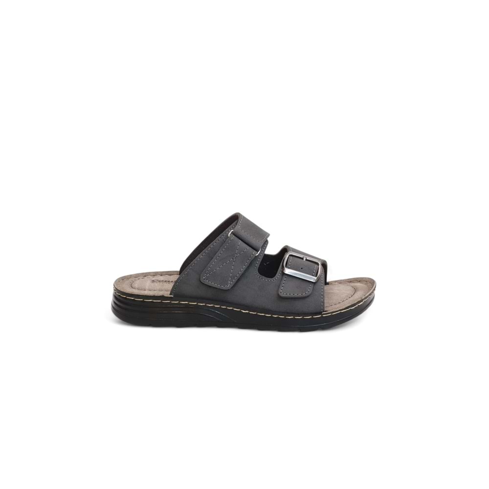 2151 Cırtlı ve Tokalı Tam Anatomik Tabanlı Günlük,Umre ve Hac İçin Uyumlu Erkek Terlik - NKT02151-gri-43