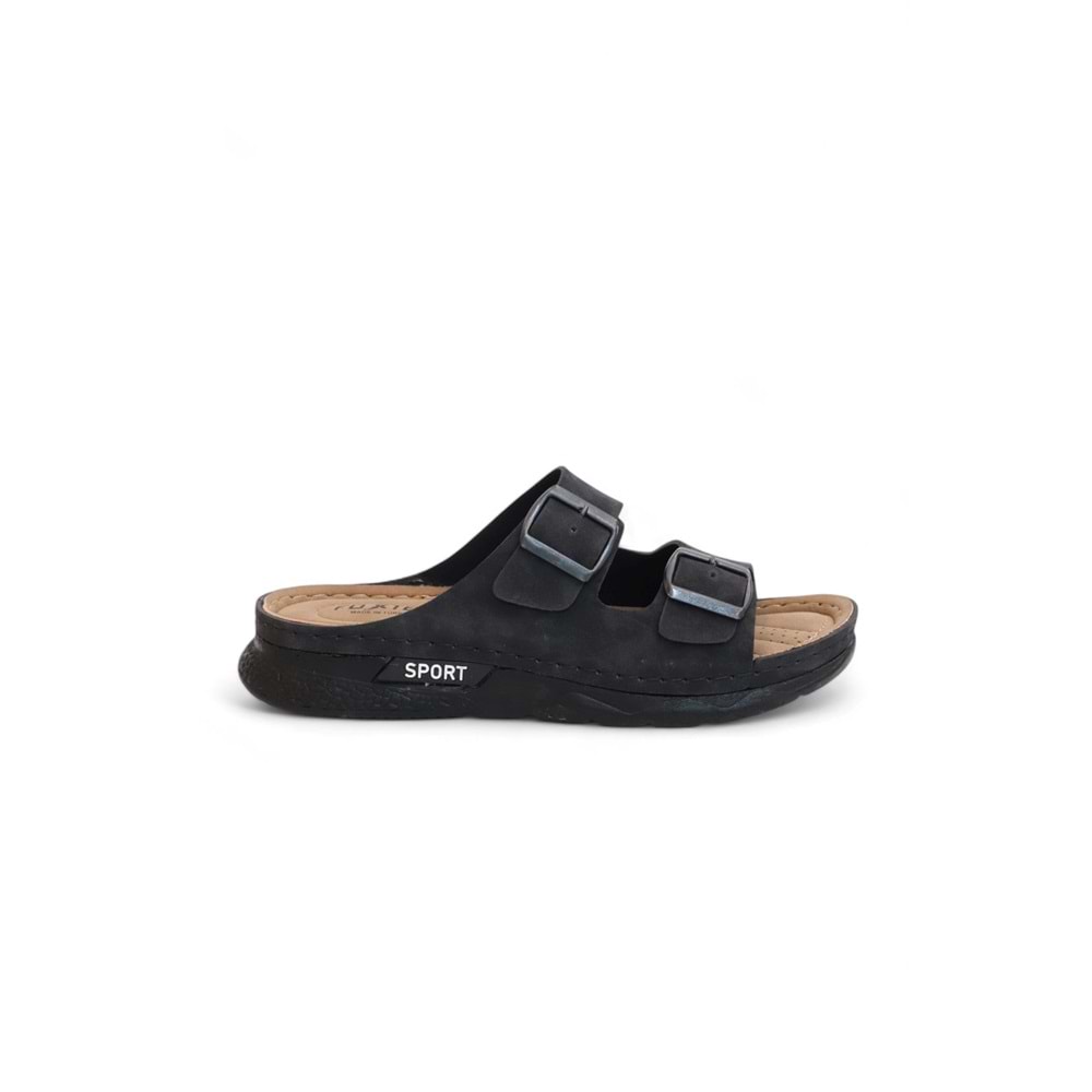 2160 Çift Tokalı Tam Anatomik Tabanlı Günlük,Umre ve Hac İçin Uyumlu Erkek Terlik - NKT02160-siyah-44