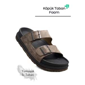 2161 Çift Tokalı Tam Anatomik Tabanlı Günlük,Umre ve Hac İçin Uyumlu Erkek Terlik - NKT02161-kahverengi-42
