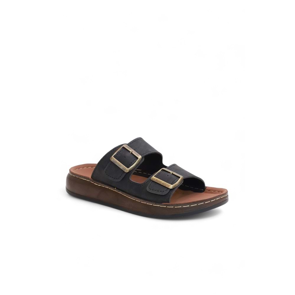 2163 Çift Tokalı Tam Anatomik Tabanlı Günlük,Umre ve Hac İçin Uyumlu Erkek Terlik - NKT02163-siyah-40