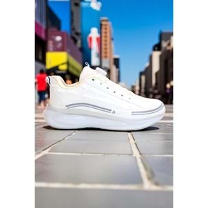 2190-Jamper Anatomik Tabanlı Otomatik Bağcıklı Erkek Sneakers Ayakkabı - NKT02190-BEYAZ-41