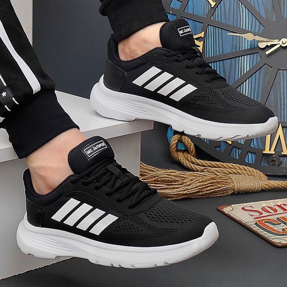 2202-Jamper Anatomik Tabanlı Ultra Hafif Unisex Bağcıklı Sneakers Ayakkabı - NKT02202-siyah-beyaz-40