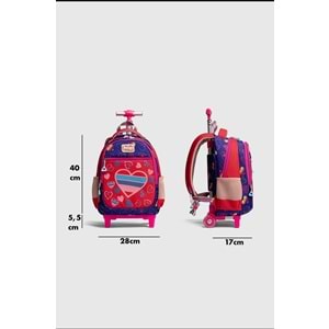 2217-My Polo Anatomik Sırt Yapılı Unisex Işıklı Tekerlekli İlkokul Çantası - NKT02217-Pembe-Mor-TEKEBAT