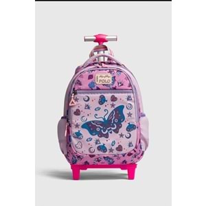 2217-My Polo Anatomik Sırt Yapılı Unisex Işıklı Tekerlekli İlkokul Çantası - NKT02217-Pembe-Mor-TEKEBAT