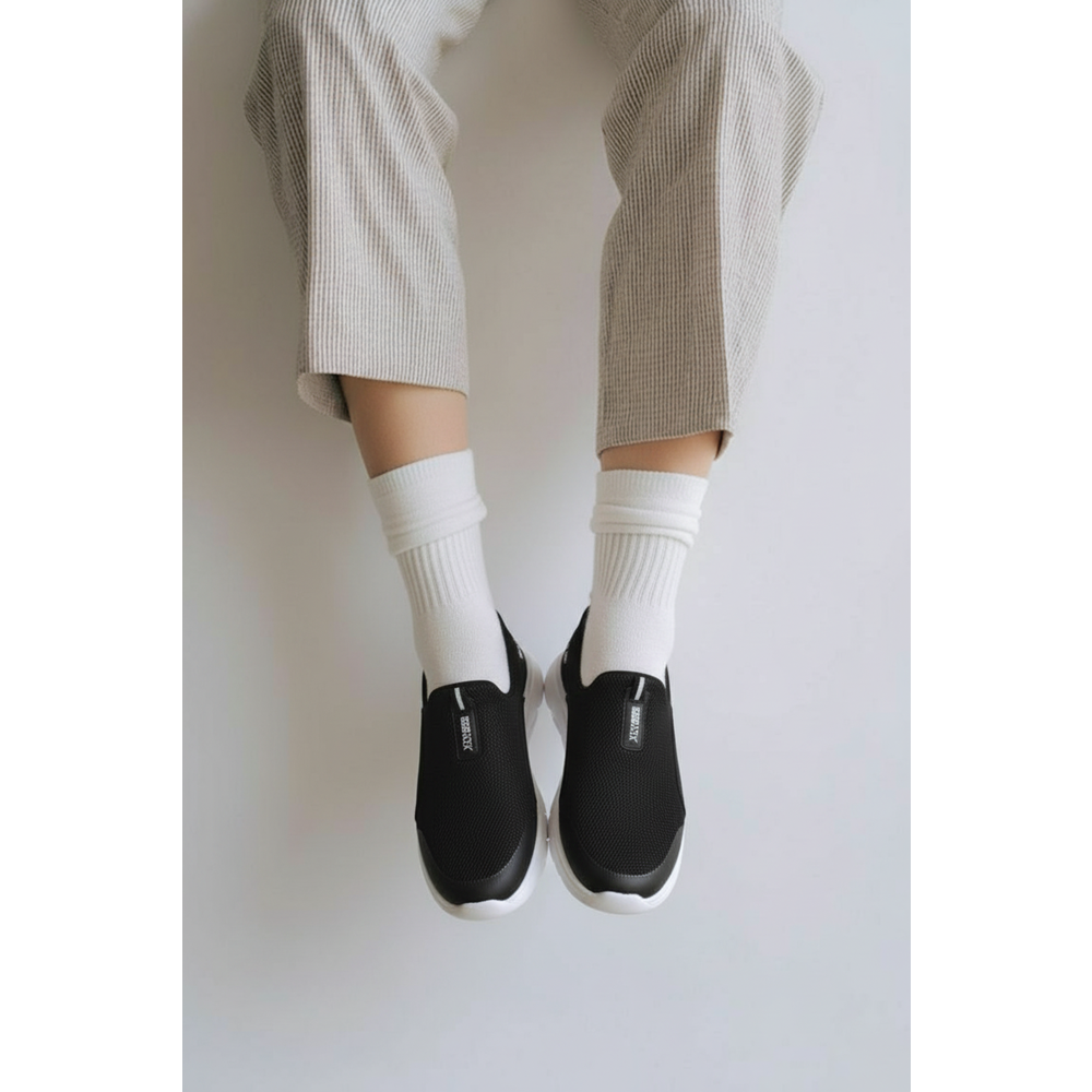 2231-Bestof Anatomik Tabanlı Ultra Hafif Bağcıksız Unisex Yürüyüş Ayakkabısı - NKT02231-siyah-beyaz-38