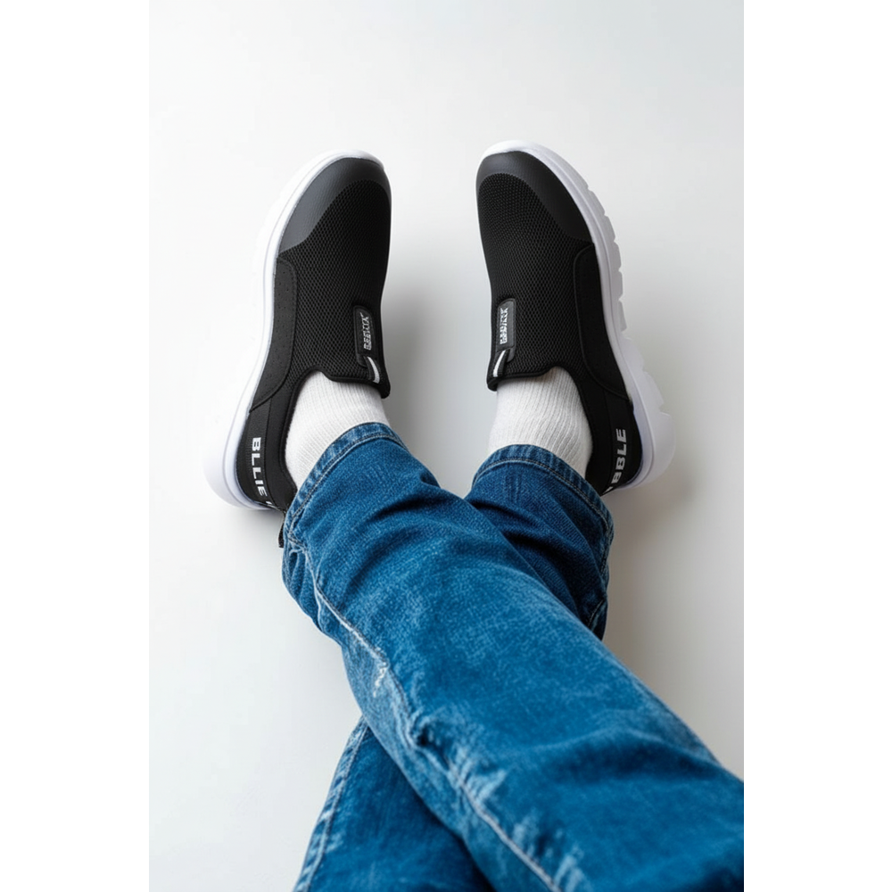 2231-Bestof Anatomik Tabanlı Ultra Hafif Bağcıksız Unisex Yürüyüş Ayakkabısı - NKT02231-siyah-beyaz-38