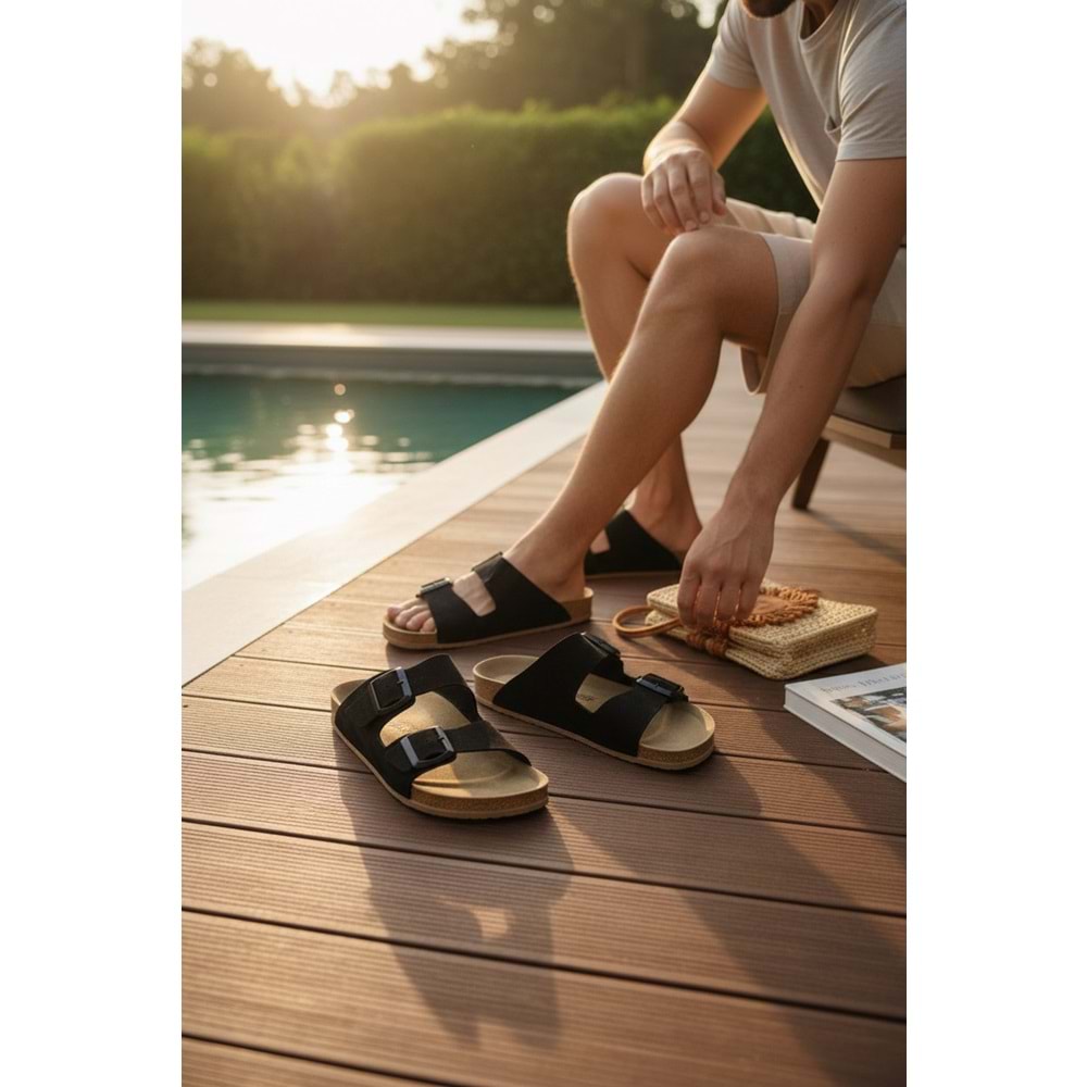 2236-Look Life Unisex Çift Tokalı Ultra Hafif Havuz,Plaj ve Günlük Kullanıma Uygun Terlik - NKT02236-siyah-41