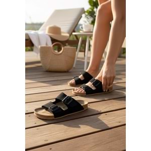 2236-Look Life Unisex Çift Tokalı Ultra Hafif Havuz,Plaj ve Günlük Kullanıma Uygun Terlik - NKT02236-siyah-41