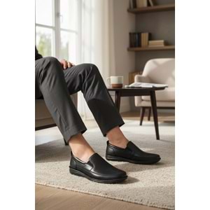 2237-Alme Hakiki Deri Üst Kalite Diabetic & Ortopedik Erkek Klasik Baba Ayakkabısı - NKT02237-siyah-45