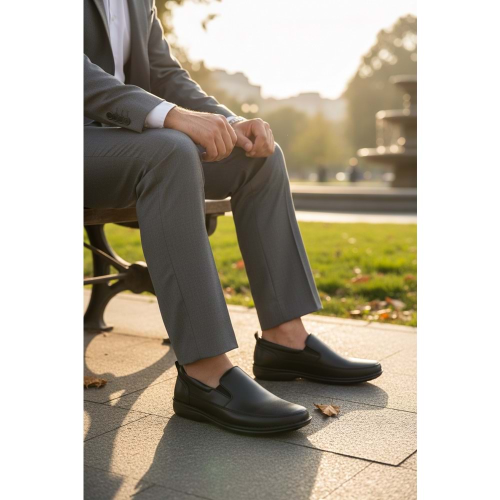 2237-Alme Hakiki Deri Üst Kalite Diabetic & Ortopedik Erkek Klasik Baba Ayakkabısı - NKT02237-siyah-45