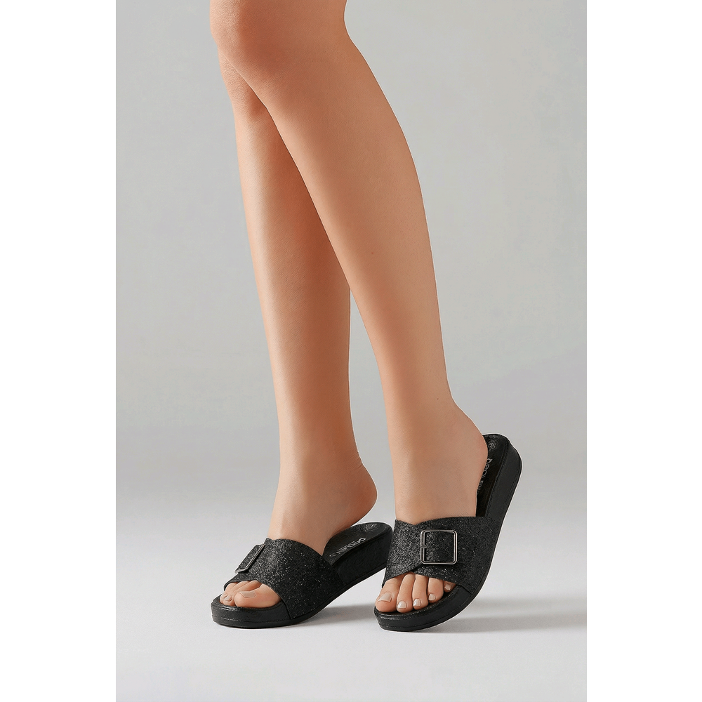 2240-Polen Anatomik Esnek Tabanlı Taşlı Kadın Günlük ve İçeri Terliği - NKT02240-siyah-40