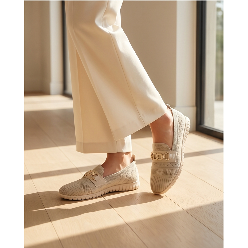 2241 Anatomik Tabanlı Kadın Günlük Üst Kalite Triko Babet Ayakkabı - NKT02241-BEJ-37