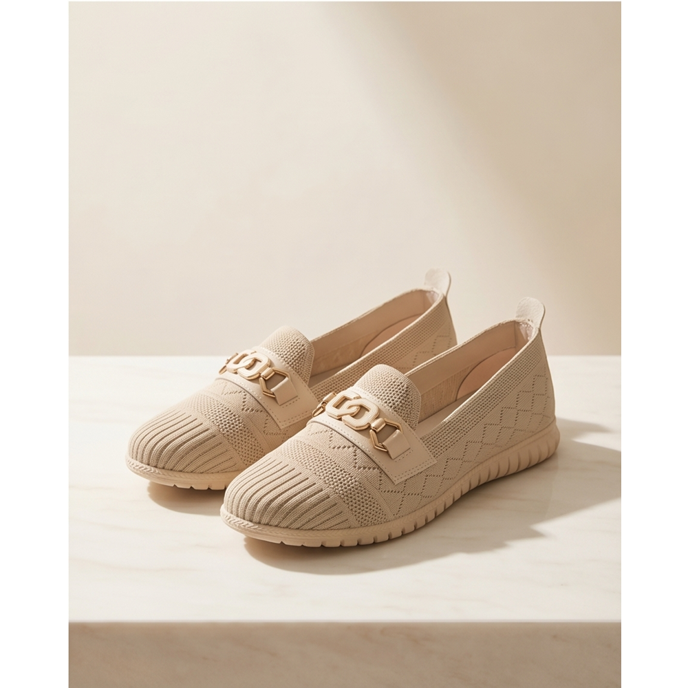 2241 Anatomik Tabanlı Kadın Günlük Üst Kalite Triko Babet Ayakkabı - NKT02241-BEJ-37