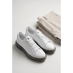 2274-Zanelle Hakiki Full Duble Deri Üst Kalite Premıum Erkek Sneaker Ayakkabı - NKT02274-BEYAZ-43