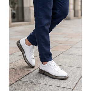 2274-Zanelle Hakiki Full Duble Deri Üst Kalite Premıum Erkek Sneaker Ayakkabı - NKT02274-BEYAZ-43