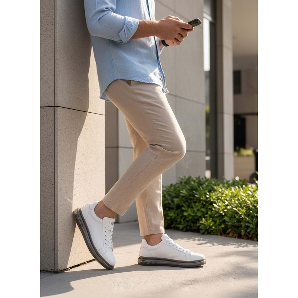 2274-Zanelle Hakiki Full Duble Deri Üst Kalite Premıum Erkek Sneaker Ayakkabı - NKT02274-BEYAZ-43