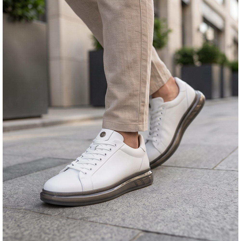 2274-Zanelle Hakiki Full Duble Deri Üst Kalite Premıum Erkek Sneaker Ayakkabı - NKT02274-BEYAZ-43