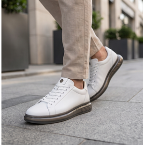 2274-Zanelle Hakiki Full Duble Deri Üst Kalite Premıum Erkek Sneaker Ayakkabı - NKT02274-BEYAZ-43